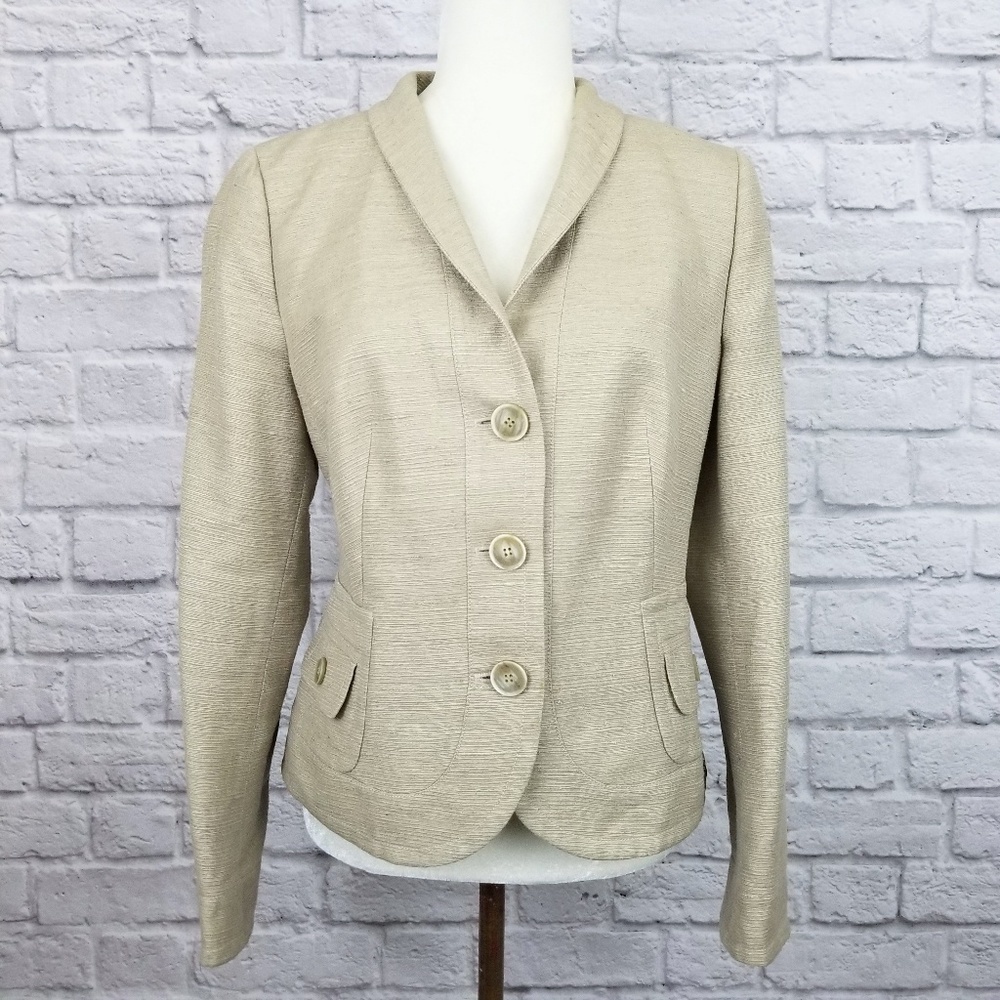Akris Punto light tan silk 3 button side pockets blazer women's size 10 - Picture 7 of 9